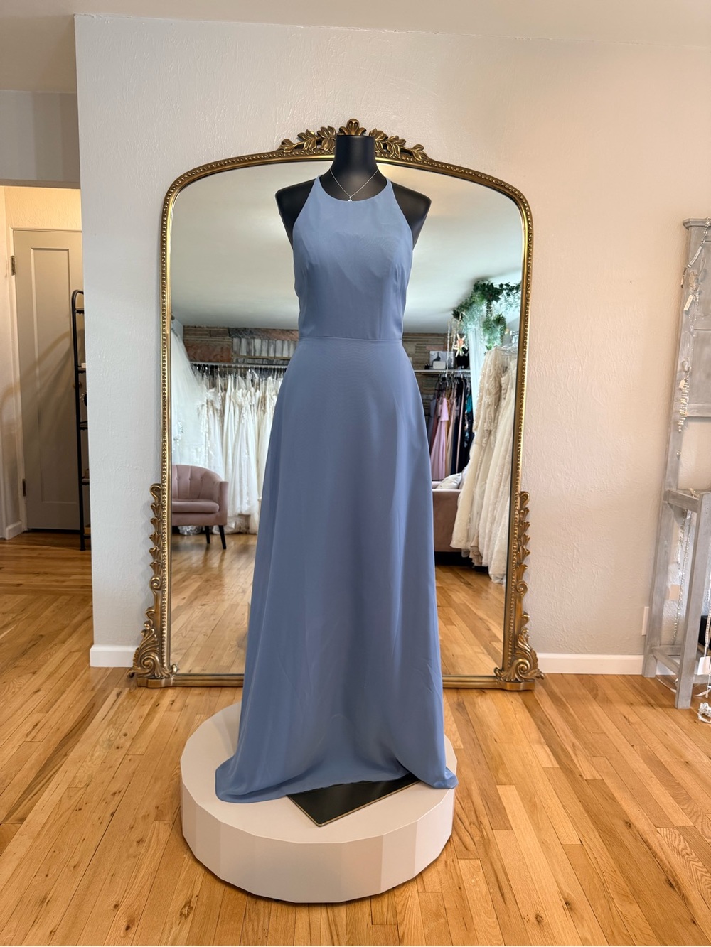 Halter Neck Long Blue Evening Dress